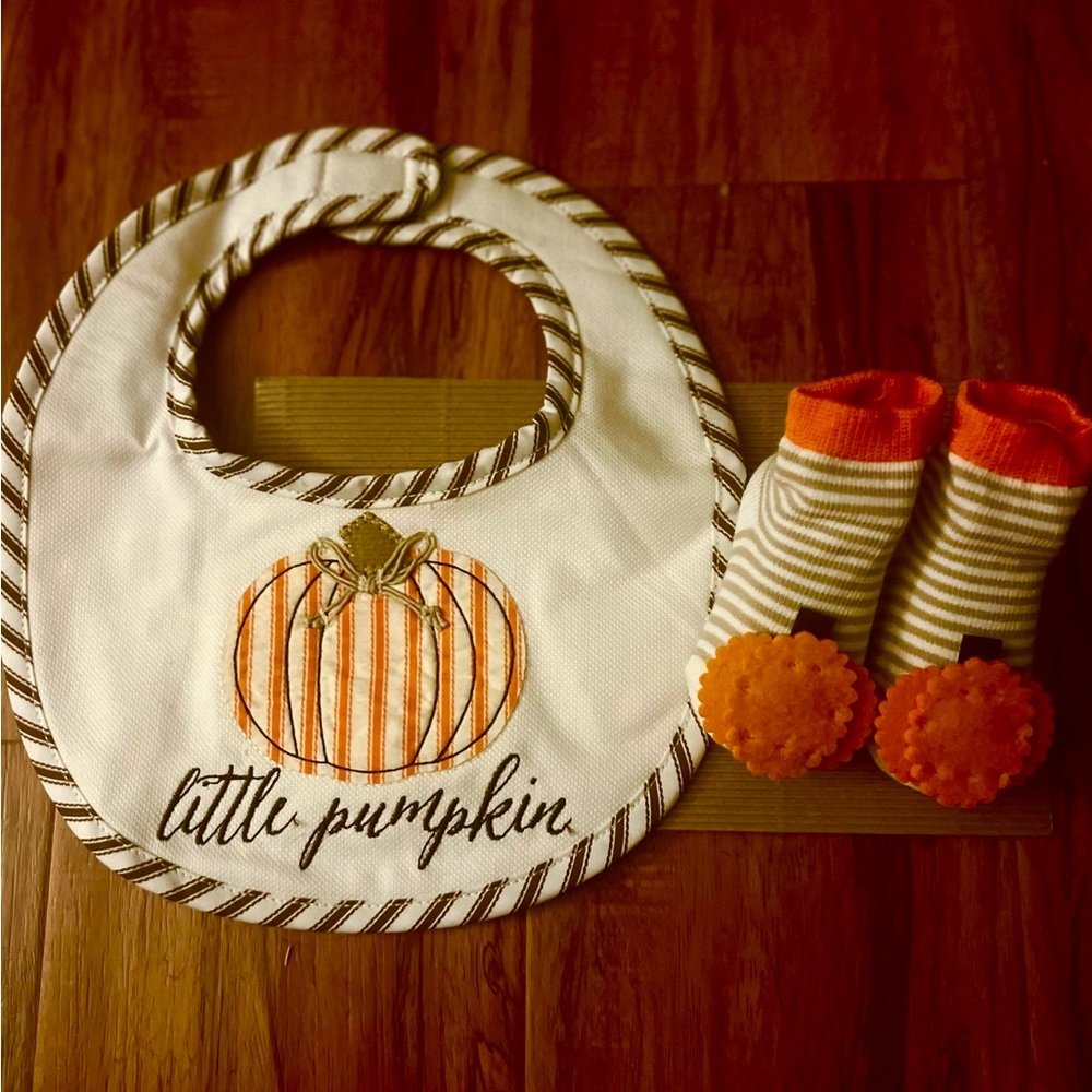 Little Pumpkin Fall Bib and Sock Set